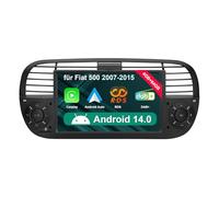[Black 4+64GB] Car Radio per Fiat 500 2007-2015 con 7 pollici Touchscreen, Android 14 Radio Supporto Wireless Carplay/Android auto GPS Navi WiFi 4G Bluetooth5.0 FM RDS DSP SWC DAB+ OBD USB