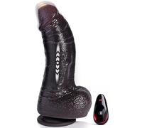 Black 8.3in Thick Silicone Dildo Vibrator for Heat 10Vib 7Thrust, Suction Cup Remote Women & Men