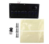 Black 8 Gang Rocker Switch Panel, LED Backlit Toggle Switch for Boat and Car DC12-24V, IP65 Rated On Off Switch Panel with Short Circuit Protection
