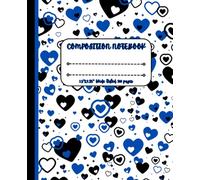 Black and Blue Lots of Hearts and Love Pattern Wide Ruled Composition Notebook