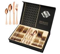 Black and Gold Silverware Set, 24 Piece Knife Fork Spoon Dinnerware Tableware Kit for 6, Dishwasher-Safe, for Home, Wedding, Restaurant (rose gold)