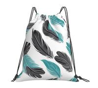 Black And Green Feathers Borsa con Coulisse Unisex Zaino con Cordone Regolabile Borsa con Cordoncino per Vacanze Yoga Spiaggia 36X42Cm