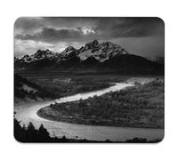 Black And Grey Magnificent Mountain Range with A Curving River Tappetino Mouse Lavabile Mousemat Bordo Cucito Tappetini per Il Mouse per Casa Laptop Lavoro 25X30Cm