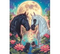 Black And White Horse Yin-Yang Art Under The Moon Rompicapo 300 Pezzi Per Appassionati Wildlife Pet Cute Cartone Riciclato Ecologico Incastro Preciso Per Weekend E Vacanze Edizione Limitata Migliore