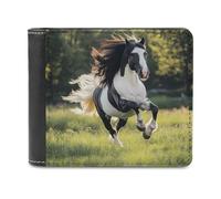 Black and White Horses - Portafoglio da uomo, in pelle, sottile, con scomparti per carte di credito