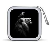 Black and White Lion Bald Ea-gles CD Case Holder Portable 40 Capacità DVD Wallet Storage Organizer per Auto Viaggi