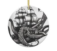 Black And White Octo Pus And Ship Ornamenti Ornamenti