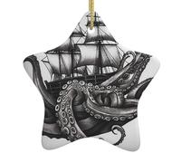 Black And White Octo Pus And Ship Pendente Natalizi Ornamenti In Porcellana Ornamento Per Vacanze Domestico Esterni