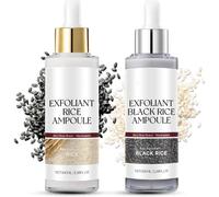 Black and White Rice Exfoliating Ampoule, Rice Peel Solution for Face & Body, Gentle Blackhead Remover & Pore Minimizer for All Skin Types, Reveals Glowing Skin (Black+White, 200ml)