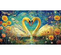 Black and White Swans with Heart shaped Roses Puzzle 1000 pezzi per adulti - Gioco per la famiglia divertente Sfida educativa difficile 75x50/1000pcs