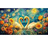 Black and White Swans with Heart shaped Roses Puzzle 1000 pezzi per adulti - Idea regalo perfetta Decorazione murale Attività domestica 75x50/1000pcs