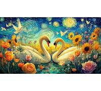 Black and White Swans with Heart shaped Roses Puzzle per adulti 1000 pezzi - Gioco educativo & Relax Idea regalo perfetta per adulti 38x26/1000pcs
