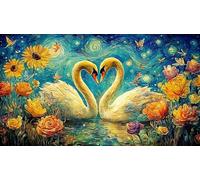 Black and White Swans with Heart shaped Roses Puzzle per adulti 1000 pezzi - Gioco educativo stimolante & Relax per adulti e bambini 38x26/1000pcs