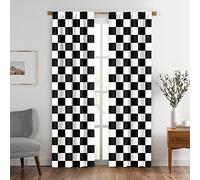 Black and White Window Drapes Curtain Checkered Flag Racing Race Car Line Rod Pocket Drapes Curtain for Living Room Home Decor 26x84 Inches 2 Panels
