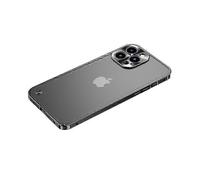 (Black) Anti-scratch Tempered Glass + Metal Hybrid Case Matte Mobile Phone Shell for iPhone 13 Pro 6.1 inch