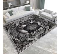 Black Area Rugs Tappeto a pelo corto con motivo celtico con lupo, morbido, lavabile in lavatrice, antiscivolo, non perde pelo, per soggiorno, camera da letto, ufficio, cucina, corridoio e veranda, 180