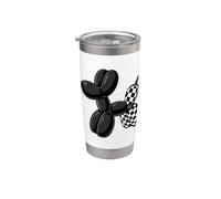 Black Balloon Dog Checkerboard Modern Pop Art Poodle Bicchiere termico in acciaio inox doppia parete