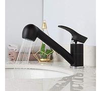 Black Basin Faucet Pull Out Bathroom Sink Faucet Single Handle Waterfall Bathroom Faucet Cold and Hot Water Sink Mixer, Chrome Bathroom Faucet