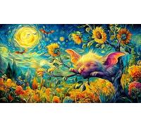 Black Bat Kitten Holding Heart Under Moon Puzzle 1000 pezzi per adulti - Gioco per la famiglia difficile & Stimolante Attività domestica 38x52/1000pcs