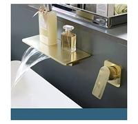 Black Bathroom Waterfall Basin Miscelatore rubinetto a leva singola montata a parete Tappeto for lavabo con tappeti da bagno in oro spazzolato Tap,Sicuro per l'acqua(Brushed gold A)