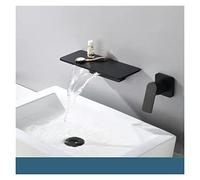 Black Bathroom Waterfall Basin Miscelatore rubinetto a leva singola montata a parete Tappeto for lavabo con tappeti da bagno in oro spazzolato Tap,Sicuro per l'acqua(Matte black A)