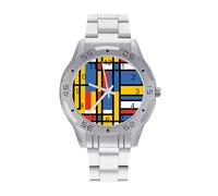 Black Bauhaus Astratto Moderno Stile Mondrian Blu Geometrico Orologi Da Uomo Cinturino In Acciaio Inossidabile Analogico Al Quarzo Orologio Da Polso, Stile:, regular, Bracciale