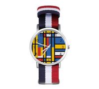 Black Bauhaus Orologio sportivo astratto moderno stile Mondrian blu geometrico per uomo donna cinturino in nylon orologio da polso analogico al quarzo, Stile:, regular, Cinturino