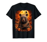Black Bear Mummy in Creepy Pumpkin Patch sulla Notte di Halloween Maglietta