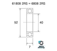 Black Bearing Cuscinetti Del Pedale B3 6808-2rs Silver