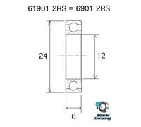 Black Bearing Cuscinetti Del Pedale B3 6901-2rs Silver