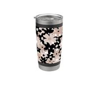 Black Beige Floral Retro Modern Boho Bohemian Flower Pattern Bicchiere termico in acciaio inox doppia parete