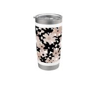 Black Beige Floral Retro Modern Boho Bohemian Flower Pattern Bicchiere termico in acciaio inox doppia parete