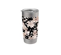 Black Beige Floral Retro Modern Boho Bohemian Flower Pattern Bicchiere termico in acciaio inox doppia parete