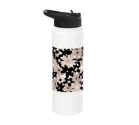 Black Beige Floral Retro Modern Boho Bohemian Flower Pattern Stainless Steel Insulated Water Bottle