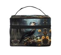 Black Bird and Flower - Borsa per il trucco da donna, grande capacità, portatile, da viaggio, (22,9 x 16,5 x 15,7 cm), grande borsa per il trucco per ragazze