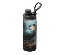 Black Bird and Flower - Thermos sportivo da 510 g, thermos da viaggio in acciaio inox, adatto per ciclismo, palestra, basket, thermos all'aperto