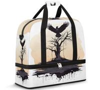 Black Bird Dead Tree borsone da viaggio per donne e uomini borse per la notte per il fine settimana pieghevole bagnato separato 47 L tote bag per sport palestra yoga, Colore, 47L, Organizer per borse
