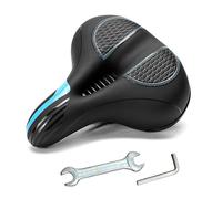 (Black Blue)Shock Absorbing Wide Bike Seat Saddle With Tool Waterproof Breathable Hollow