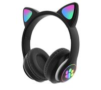 (black) Bluetooth Headphones, Cat Ear Led Light Up Wireless Kids Headphones Foldable 10h Playtime, Children Headphones With Mic Over Ear