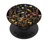 Black Boho Aesthetic Mixed Flowers Pressed Flower PopSockets PopGrip Adesivo