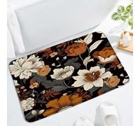 Black Boho Flower Vintage Colorful Abstract Botanical Mid Century Modern Aesthetic Retro Zerbino Asciugapassi Antiscivolo Zerbino Ingresso Lavabile In Lavatrice Tappeto Da Bagno Per 40X60Cm