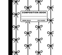 Black Bow Composition Notebook: Wide Ruled Notebook with 200 Pages: Preppy Bow Pattern Journal For Teen Girls 7.5x9.25 inches Great For Writing, School, Notes