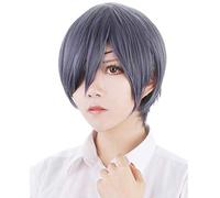 Black Butler Kuroshitsuji Ciel Phantomhive Short Mixed Grigio Blu Resistente al calore Parrucca Costume Cosplay + Benda sull'occhio Benda + Anello NO4 Solo parrucca