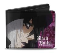 Black Butler Wallet, Bifold, Black Butler Gregory Violet Dahlia Pose and Face Pu