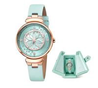 BLACK BY BLUE BRAVE Orologio da donna Cherry Blossom: mano di petali di Sakura, quadrante in madreperla, orologio da donna con cinturino in pelle o cinturino in ceramica, Blu, 36MM, floreale