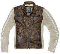 Black-Cafe London Toronto Giacca in pelle motociclistica, bianco-marrone, taglia 58 per maschi