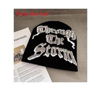 (Black)Cappello alla moda in maglia con disegno ricamo lettera adatto per clima freddo