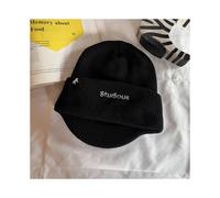 (Black)Cappello in maglia alla moda con disegno ricamo lettera adatto per clima freddo