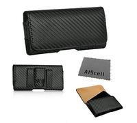 Black Carbon Fiber modello Side custodia in pelle con passante per cintura + AIS cellulare panno di pulizia in microfibra per Samsung Galaxy S5 (da tutti i Instore)