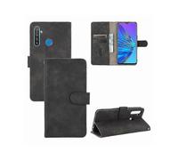 (Black) Case For Realme 5/ 5s/ 5i/ 6i Cover Premium Leather With Card Holder Flip Folio Magnetic Case Etui Coque - Black